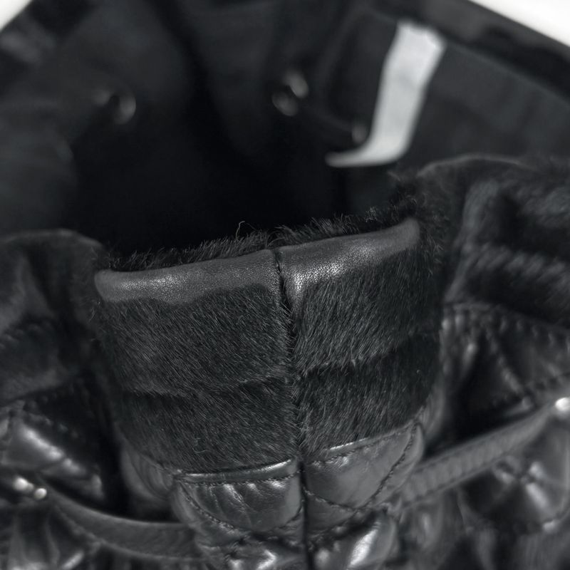 Chanel CC Logo Chain Tote Quilted Calf Hair Black
