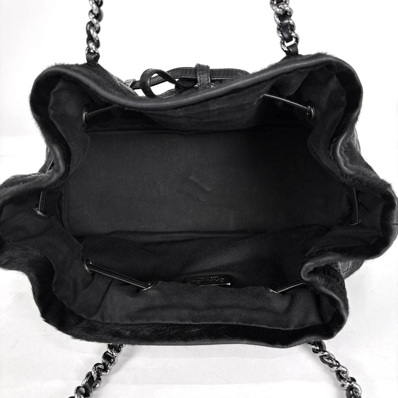 Chanel CC Logo Chain Tote Quilted Calf Hair Black