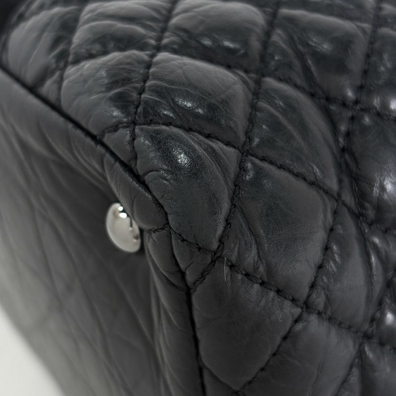 Chanel CC Logo Chain Tote Quilted Calf Hair Black