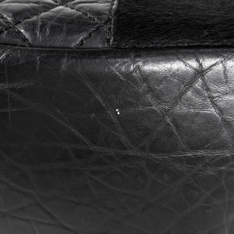 Chanel CC Logo Chain Tote Quilted Calf Hair Black