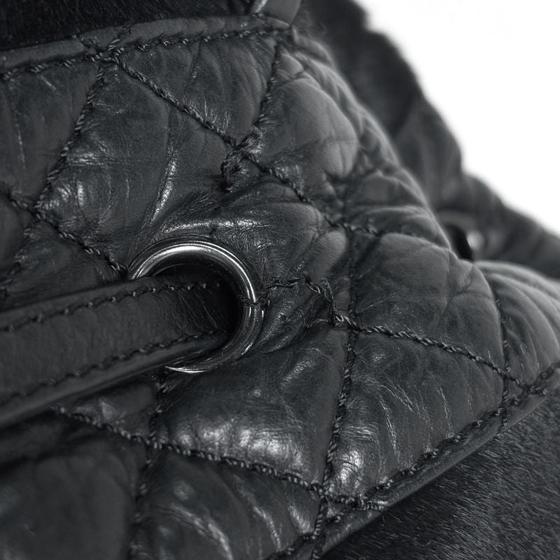 Chanel CC Logo Chain Tote Quilted Calf Hair Black