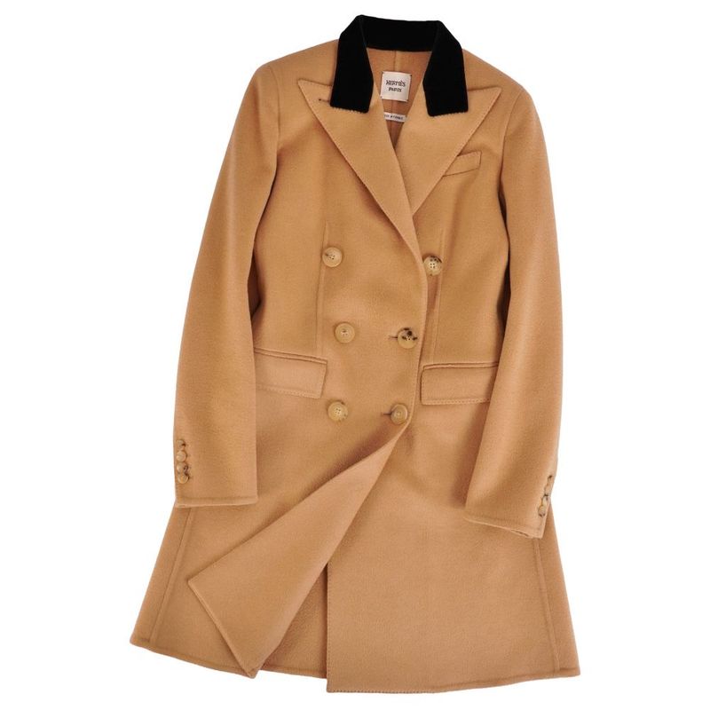 Hermes Coat Gaultier Era Long Double Breasted Camel Brown