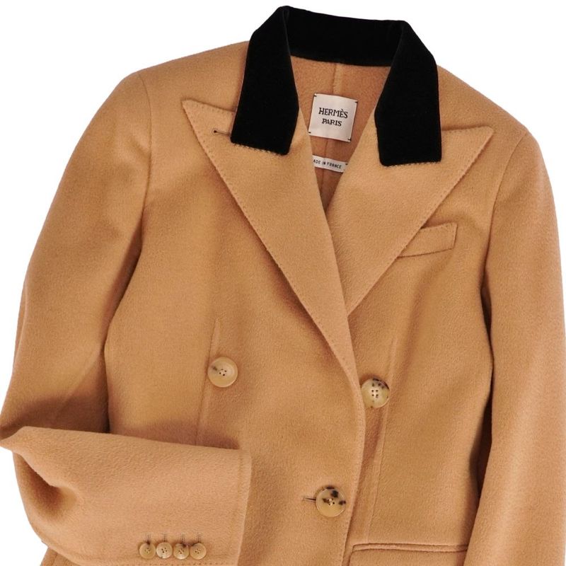 Hermes Coat Gaultier Era Long Double Breasted Camel Brown