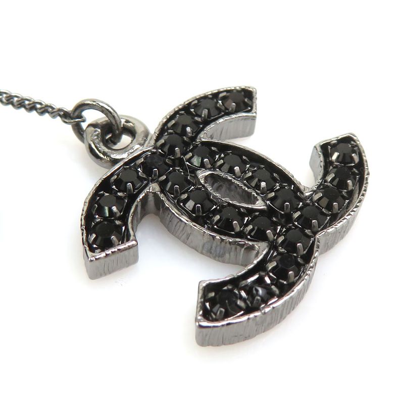 Chanel Necklace CC Logo Gunmetal Black