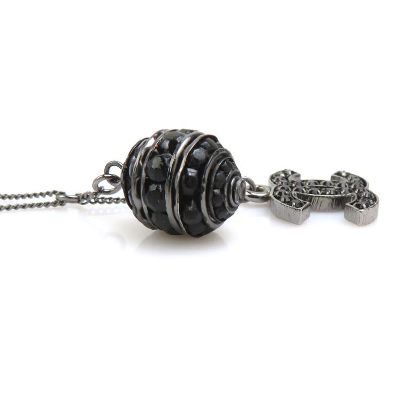 Chanel Necklace CC Logo Gunmetal Black