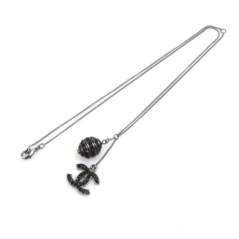 Chanel Necklace CC Logo Gunmetal Black
