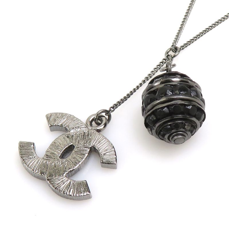 Chanel Necklace CC Logo Gunmetal Black