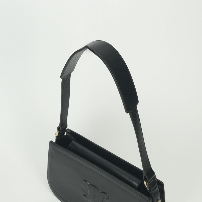Celine Triomphe Shoulder Bag Black Gold Vintage
