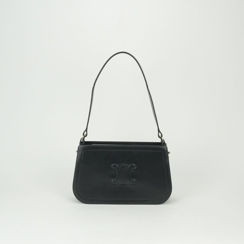 Celine Triomphe Shoulder Bag Black Gold Vintage