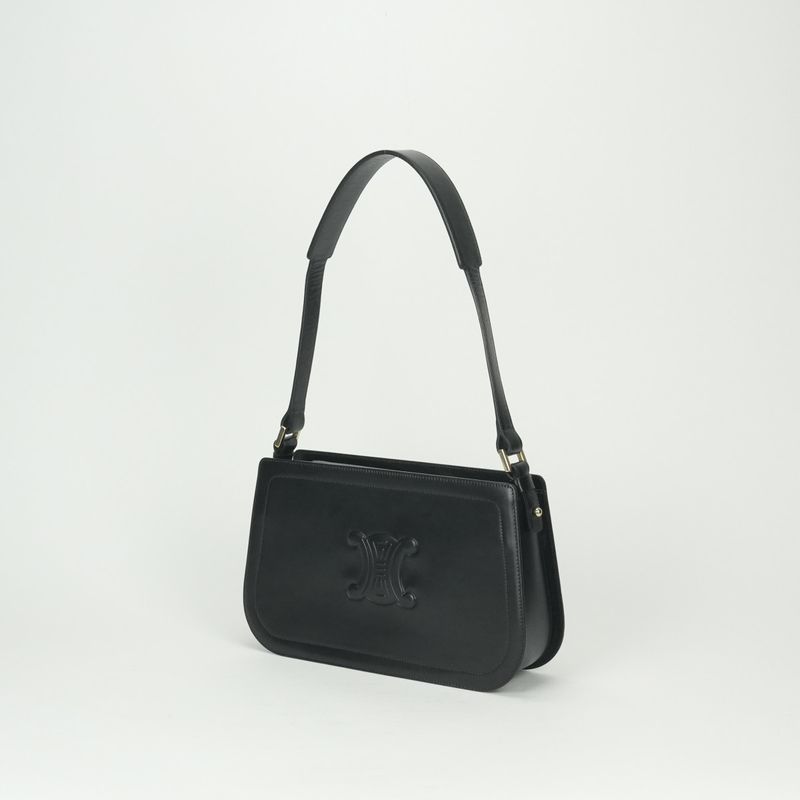 Celine Triomphe Shoulder Bag Black Gold Vintage