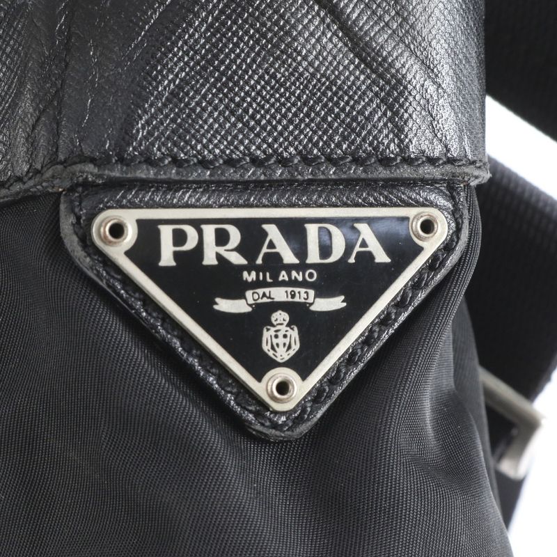 Prada Tessuto Nylon Triangle Logo Leather Shoulder Bag