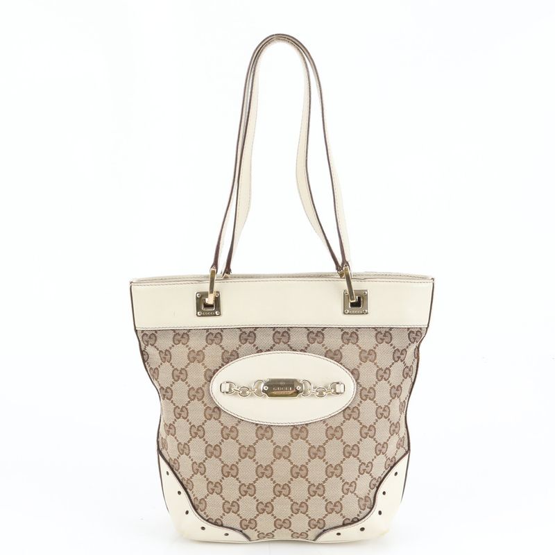 Gucci GG Canvas Horsebit Leather Tote Shoulder Hand Eem