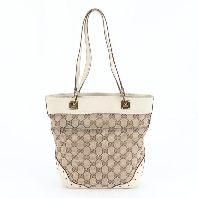 Gucci GG Canvas Horsebit Leather Tote Shoulder Hand Eem