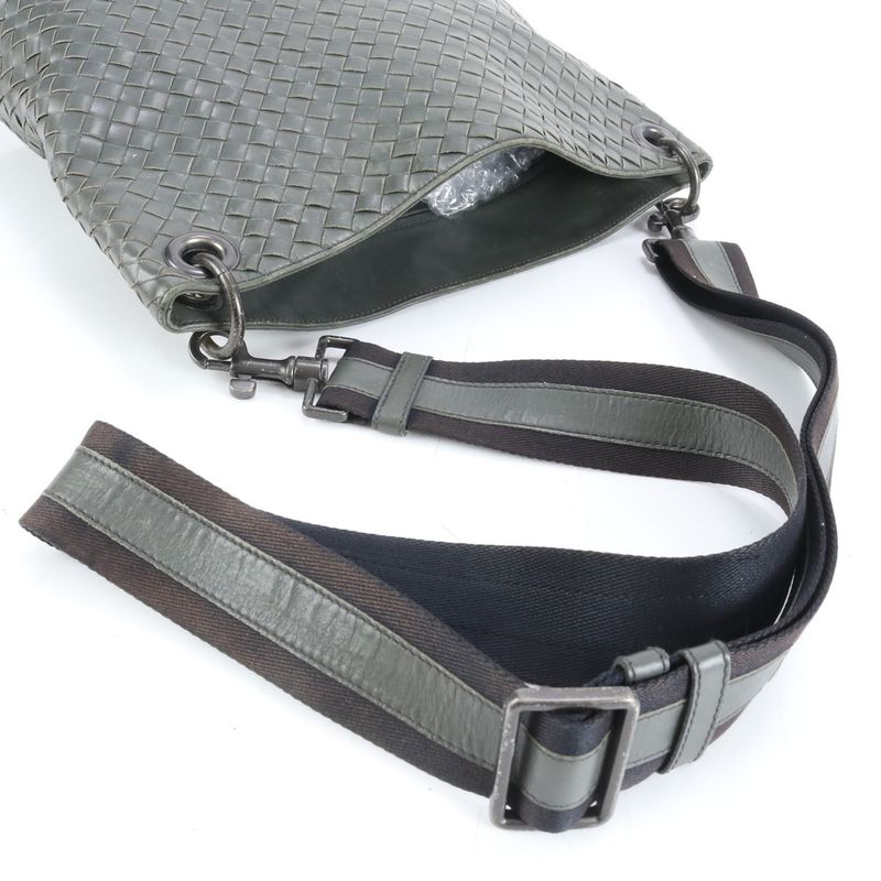 Bottega Veneta Intrecciato Braided Leather Shoulder Bag Khaki Green