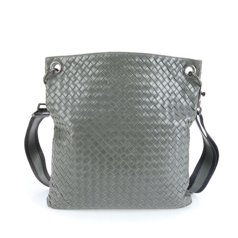 Bottega Veneta Intrecciato Braided Leather Shoulder Bag Khaki Green