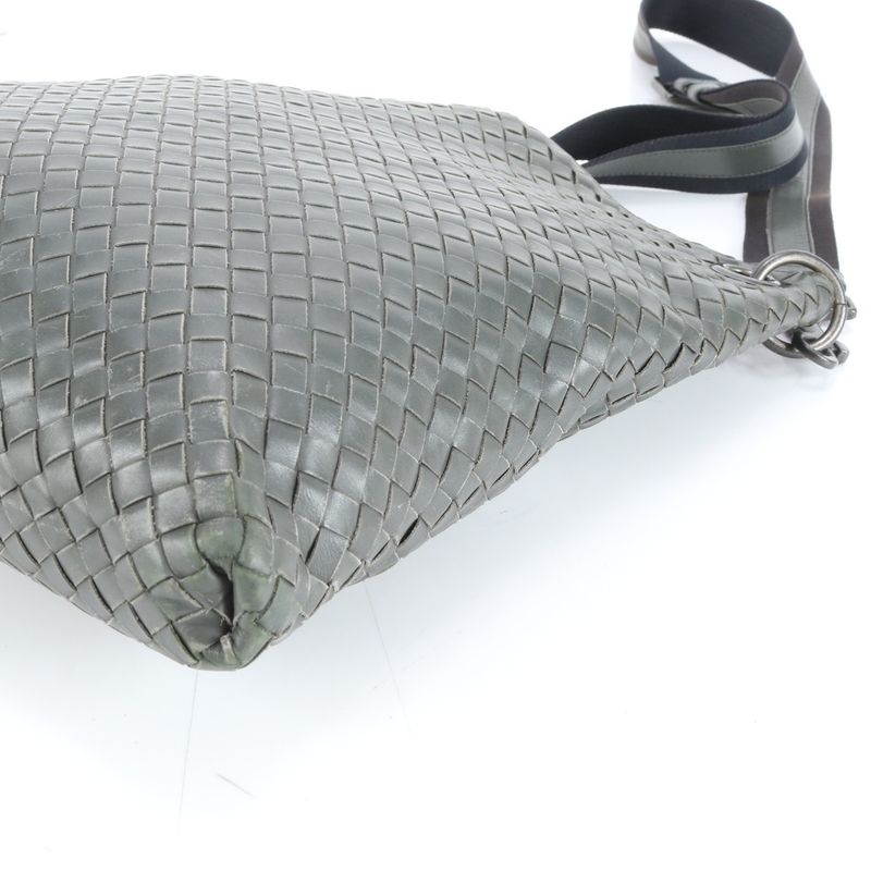 Bottega Veneta Intrecciato Braided Leather Shoulder Bag Khaki Green