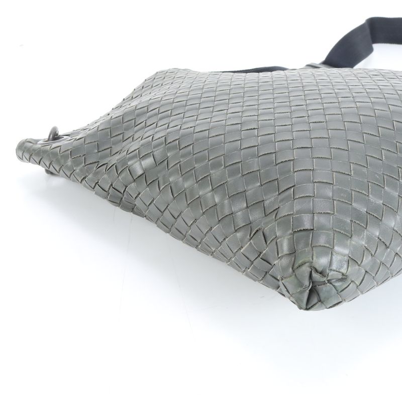 Bottega Veneta Intrecciato Braided Leather Shoulder Bag Khaki Green