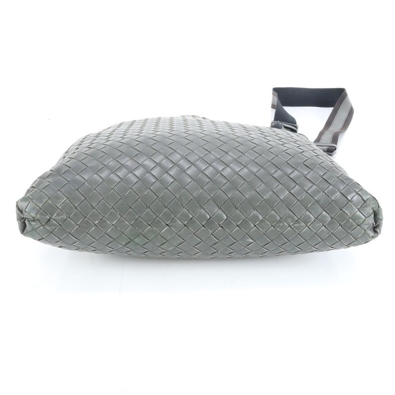 Bottega Veneta Intrecciato Braided Leather Shoulder Bag Khaki Green
