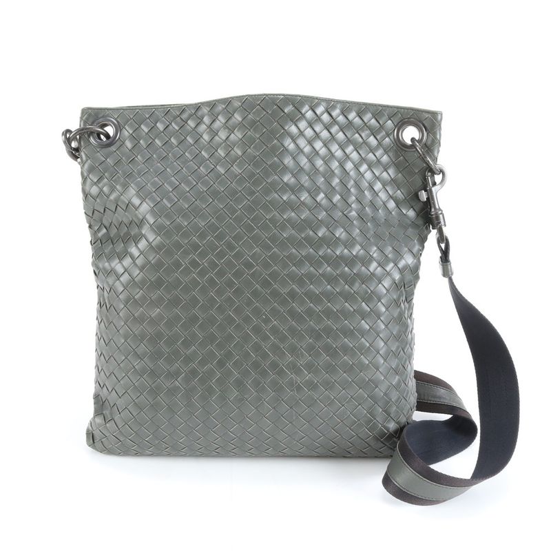Bottega Veneta Intrecciato Braided Leather Shoulder Bag Khaki Green