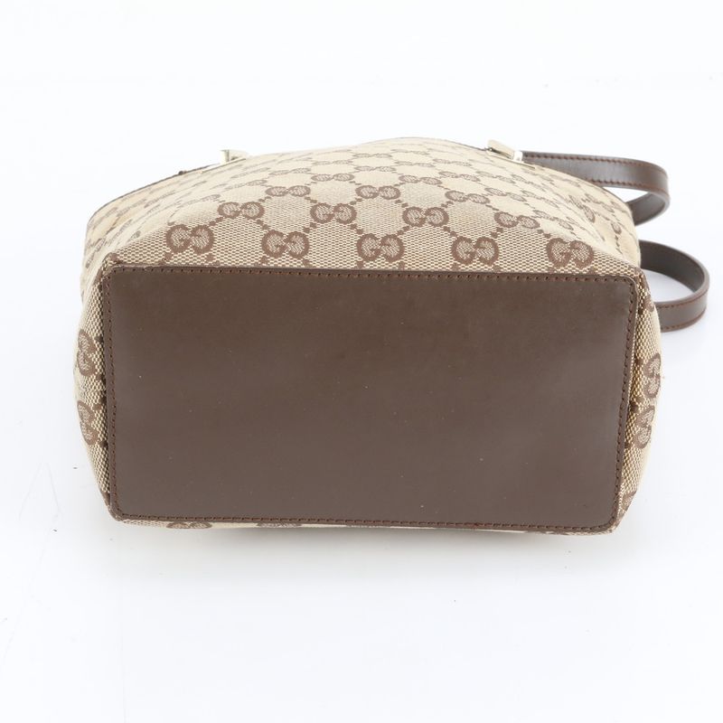 Gucci GG Canvas Leather Tote Shoulder Hand Brown Rue