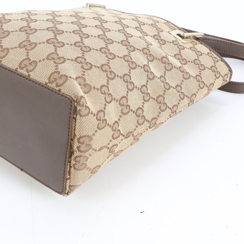 Gucci GG Canvas Leather Tote Shoulder Hand Brown Rue