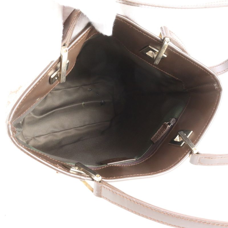Gucci GG Canvas Leather Tote Shoulder Hand Brown Rue