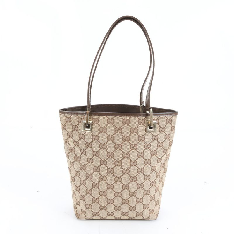 Gucci GG Canvas Leather Tote Shoulder Hand Brown Rue