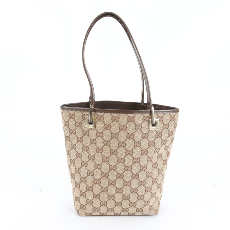 Gucci GG Canvas Leather Tote Shoulder Hand Brown Rue