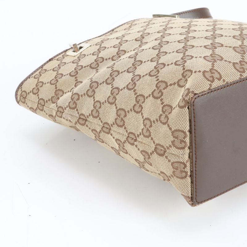Gucci GG Canvas Leather Tote Shoulder Hand Brown Rue