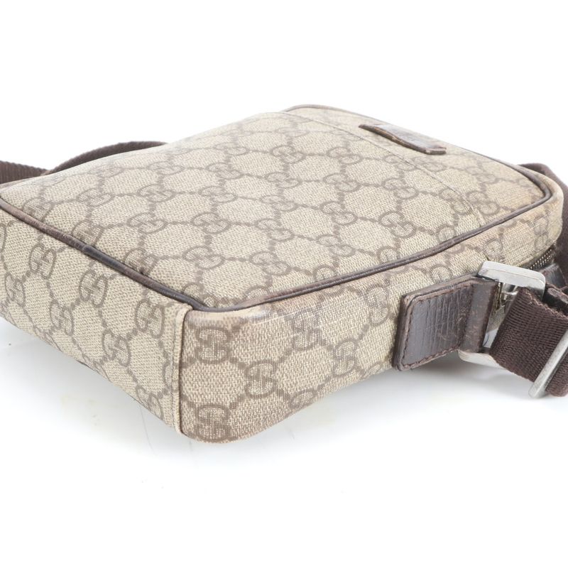 Gucci GG Supreme Leather Shoulder Bag Brown Beige