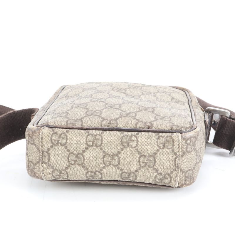 Gucci GG Supreme Leather Shoulder Bag Brown Beige