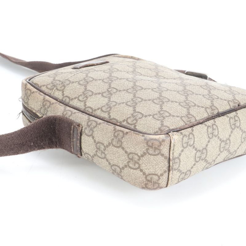 Gucci GG Supreme Leather Shoulder Bag Brown Beige