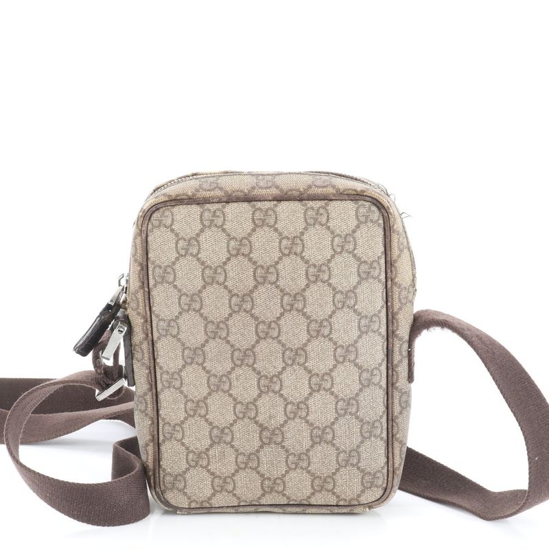 Gucci GG Supreme Leather Shoulder Bag Brown Beige