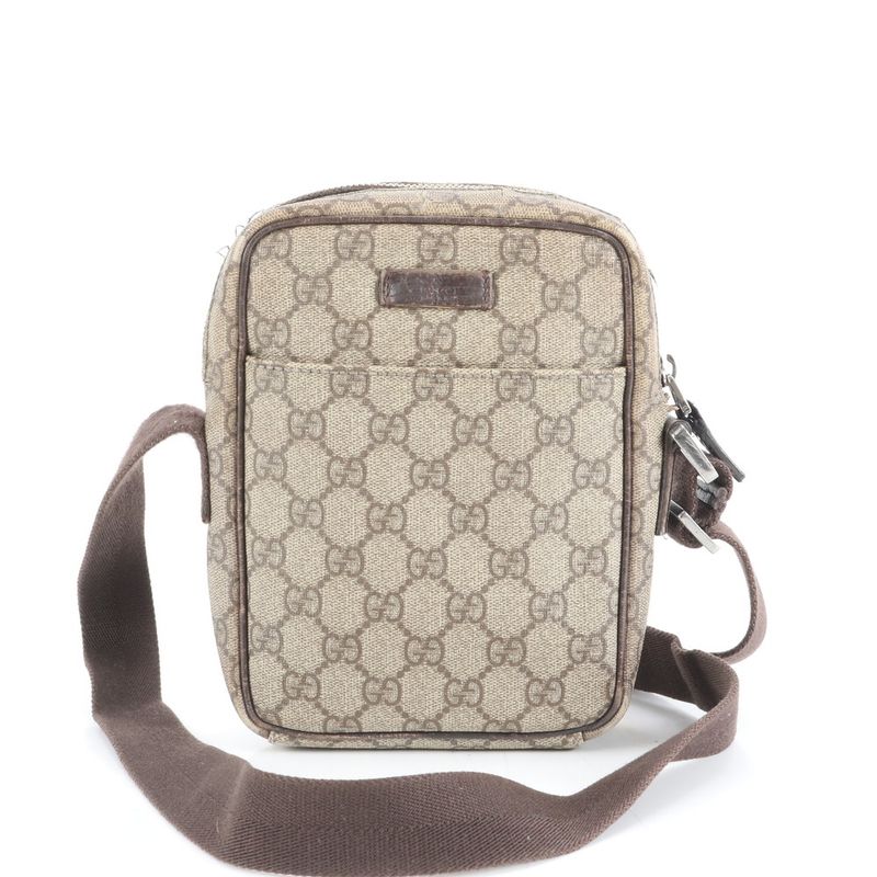 Gucci GG Supreme Leather Shoulder Bag Brown Beige