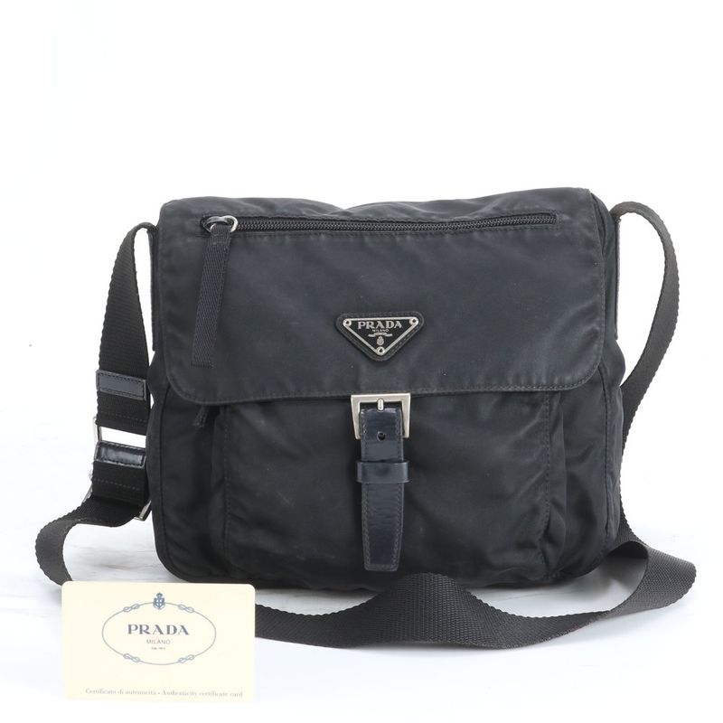 Prada Tessuto Nylon Triangle Logo Leather Shoulder Bag