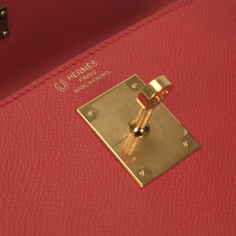 Hermes Kelly 28 Tote Shoulder Bag Epsom Rouge Casaque