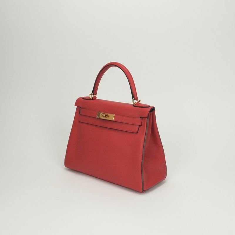 Hermes Kelly 28 Tote Shoulder Bag Epsom Rouge Casaque