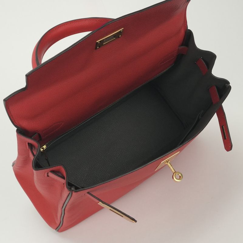 Hermes Kelly 28 Tote Shoulder Bag Epsom Rouge Casaque