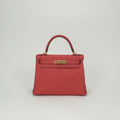 Hermes Kelly 28 Tote Shoulder Bag Epsom Rouge Casaque