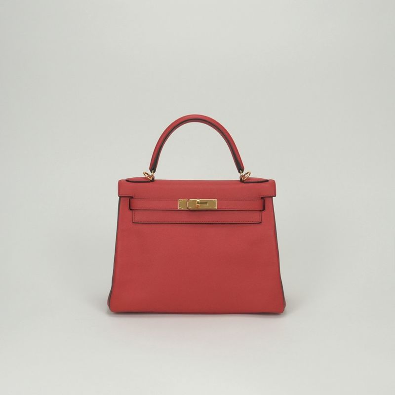 Hermes Kelly 28 Tote Shoulder Bag Epsom Rouge Casaque
