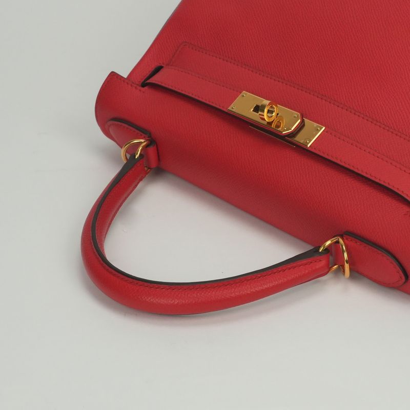 Hermes Kelly 28 Tote Shoulder Bag Epsom Rouge Casaque