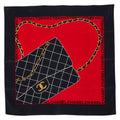 Chanel CC Logo Quilted Black Red Silk Scarf