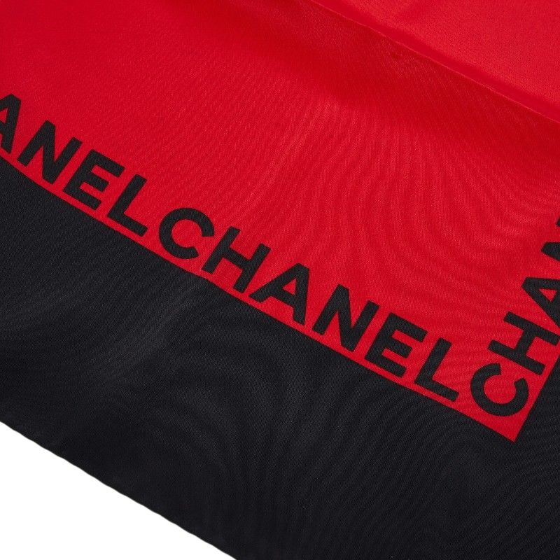 Chanel CC Logo Quilted Black Red Silk Scarf