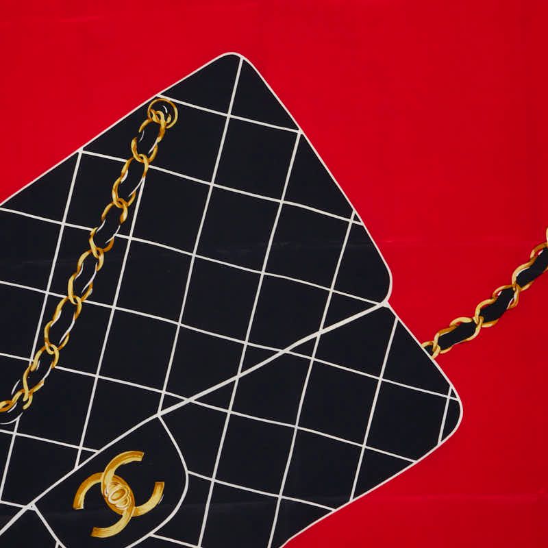 Chanel CC Logo Quilted Black Red Silk Scarf
