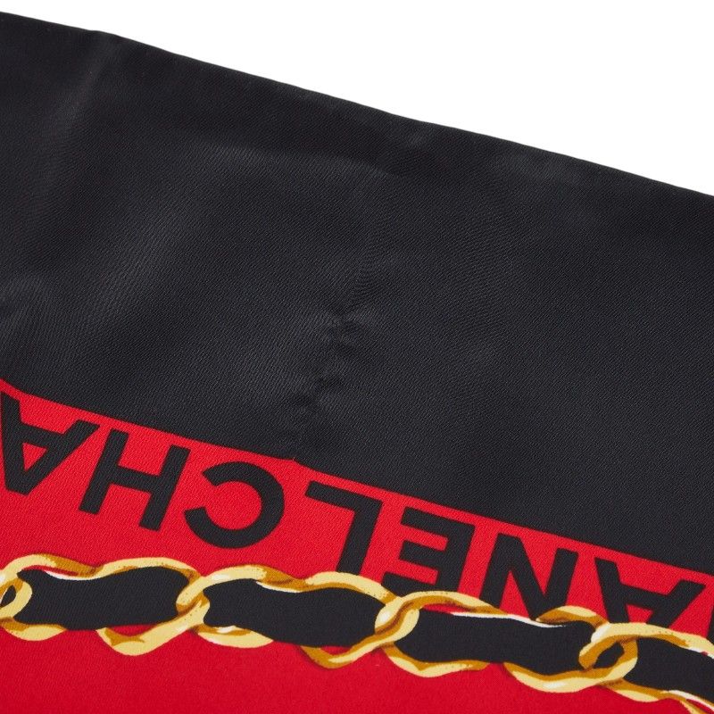 Chanel CC Logo Quilted Black Red Silk Scarf