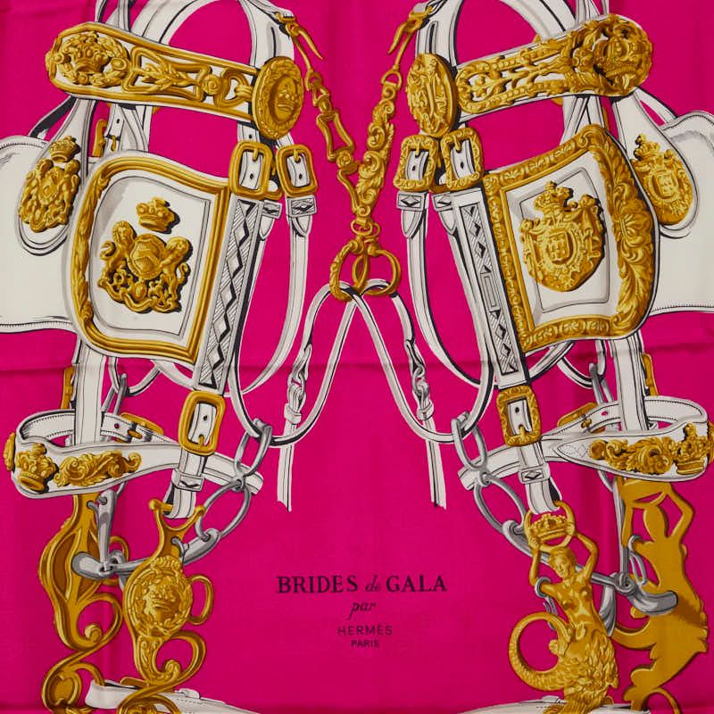 Hermes Carre 90 Brides de Gala Ceremonial Bridle Pink Ivory Silk Scarf
