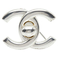 Chanel CC Logo Turnlock Vintage Brooch Silver Metal