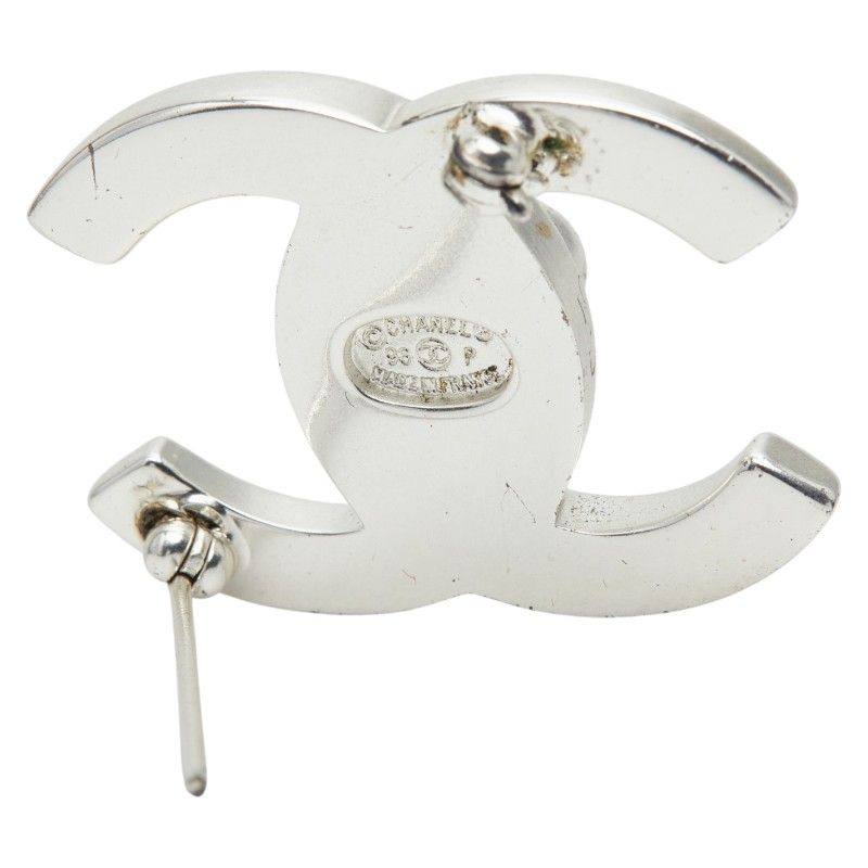 Chanel CC Logo Turnlock Vintage Brooch Silver Metal