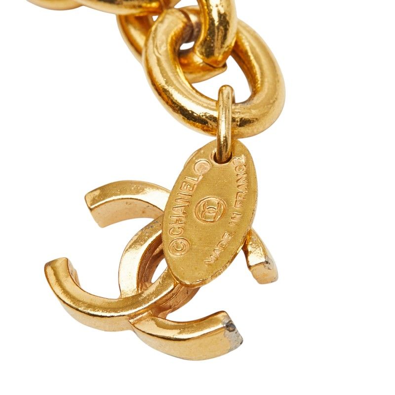 Chanel CC Logo Gripoix 4 Chain Bracelet Gold Multicolor Plated Glass