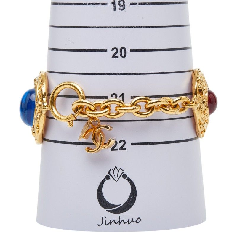 Chanel CC Logo Gripoix 4 Chain Bracelet Gold Multicolor Plated Glass